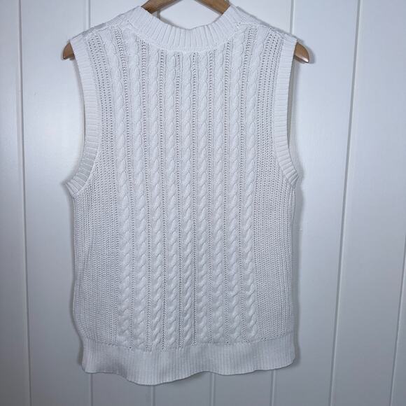 Joie Sweater Vest Women’s XL White Cable Knit Top Fisherman Vest Preppy College - Picture 2 of 4